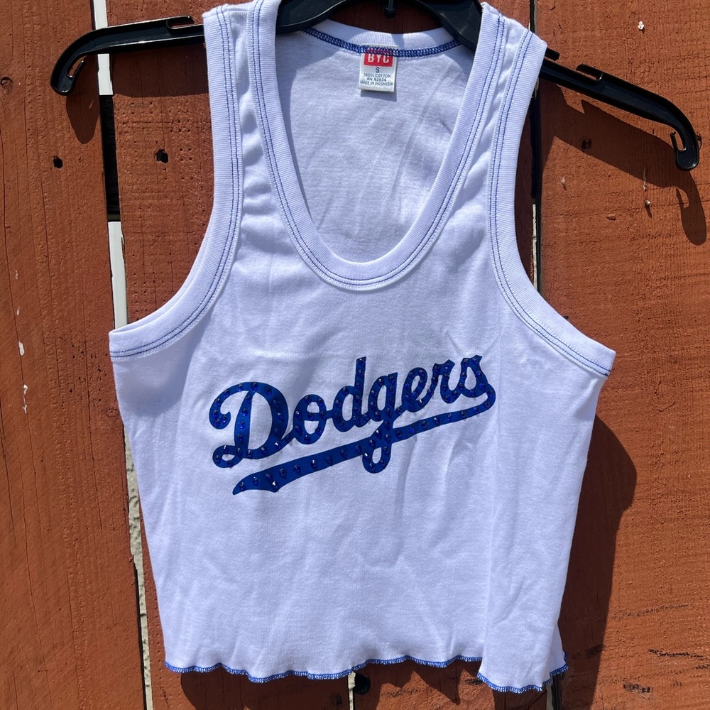 White Dodgers rhinestone cropped Tank Top